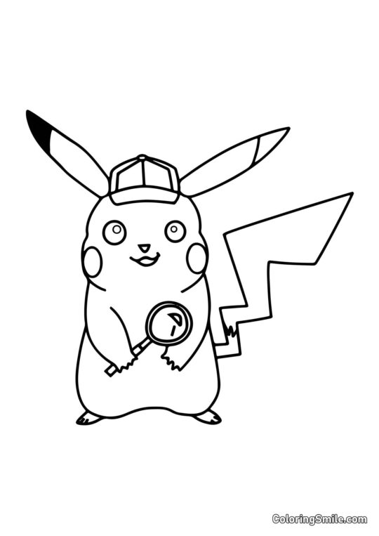 Pikachu en costume de détective Pikachu en costume de détective - Page de Coloriage