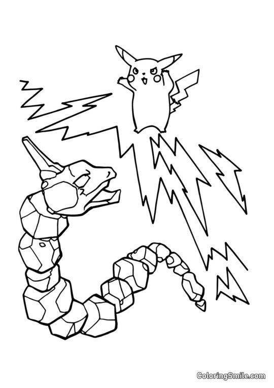 Pikachu et Onix Pikachu et Onix - Page de Coloriage