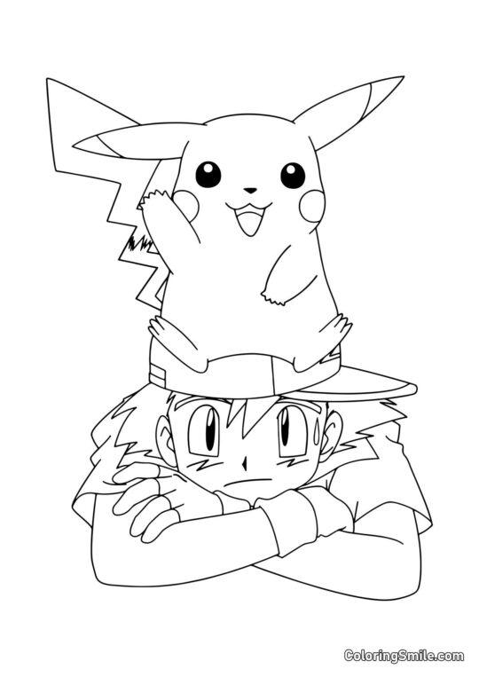 Pikachu sur la tête d’Ash Pikachu sur la tête d’Ash - Page de Coloriage