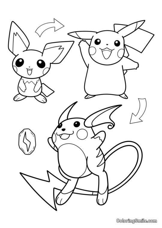 Évolutions de Pikachu Évolutions de Pikachu - Page de Coloriage