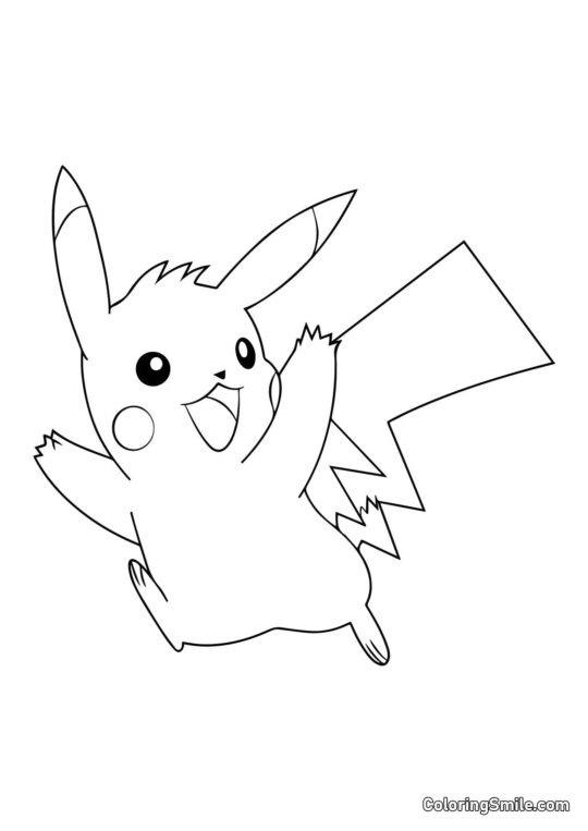 Pikachu courant et saluant à la main Pikachu courant et saluant à la main - Page de Coloriage