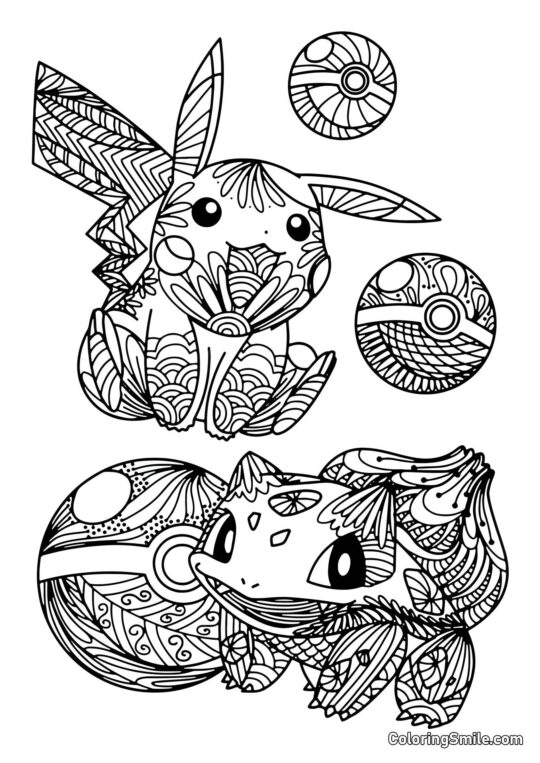 Pikachu et Bulbizarre antistress Pikachu et Bulbizarre antistress - Page de Coloriage