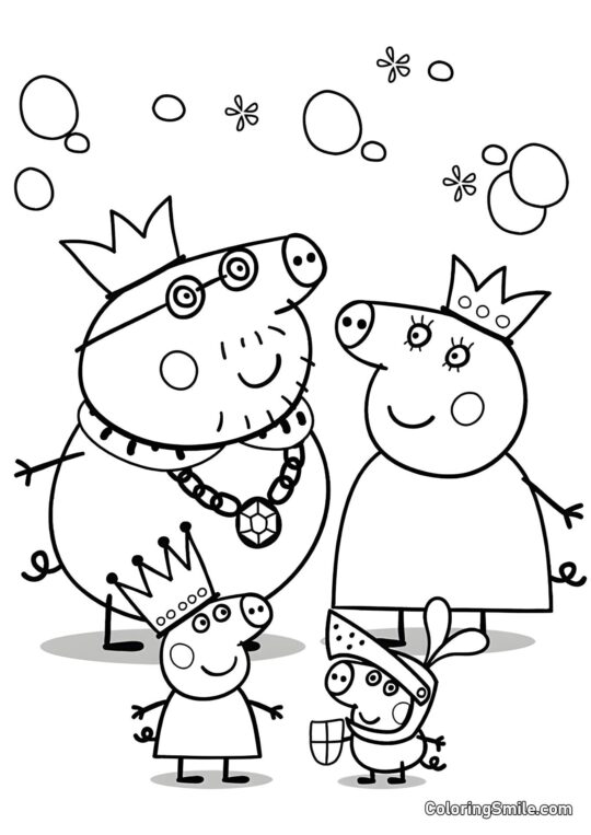 La Famille Royale de Peppa - Page de Coloriage