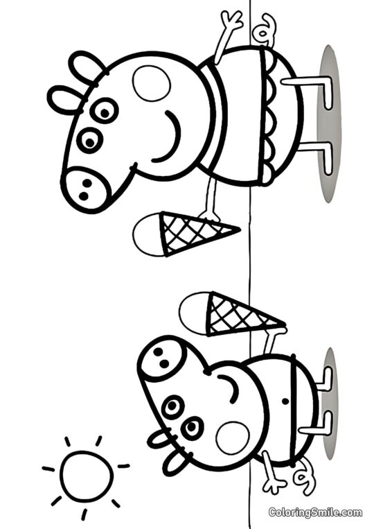 Peppa et George avec des Glaces - Page de Coloriage