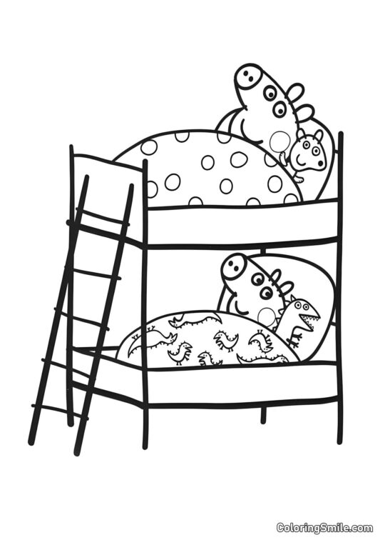 Peppa et George dans des Lits - Page de Coloriage