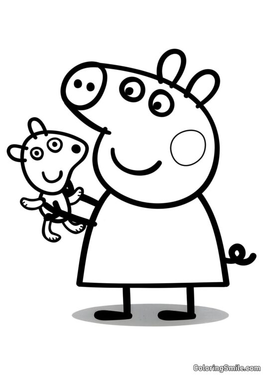Peppa avec un Ourson - Page de Coloriage