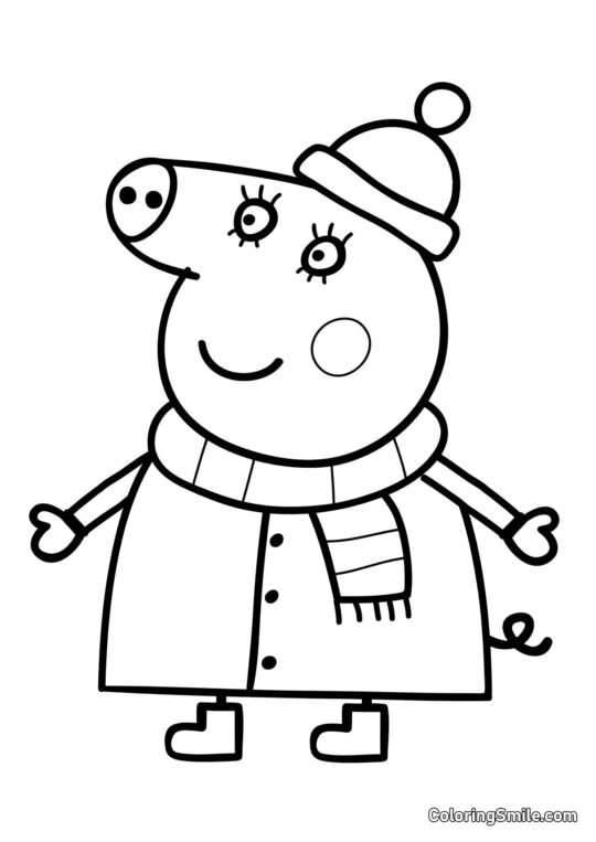 Maman Pig en Vêtements d&rsquo;Hiver - Page de Coloriage