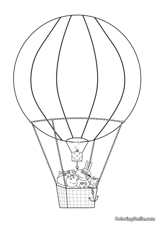 Peppa dans une Montgolfière - Page de Coloriage