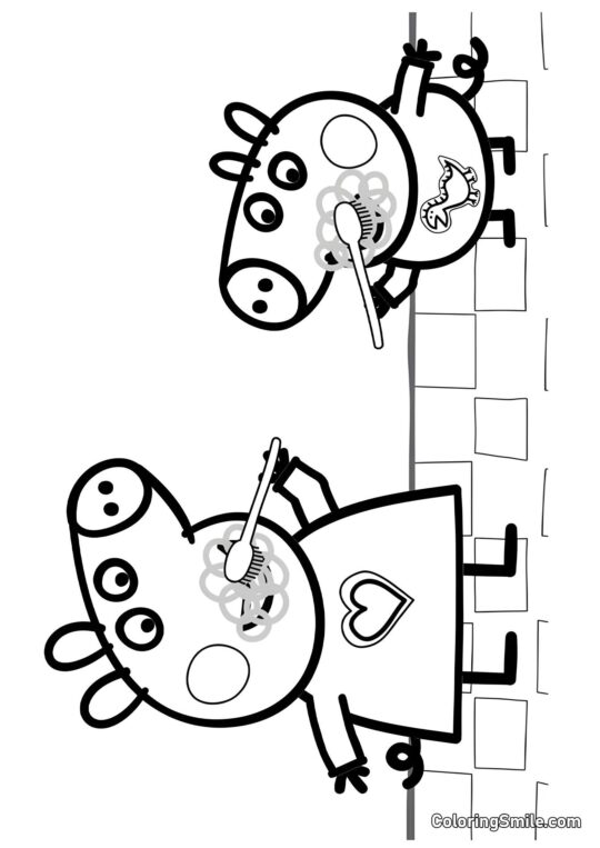 Peppa et George Se Brossent les Dents - Page de Coloriage