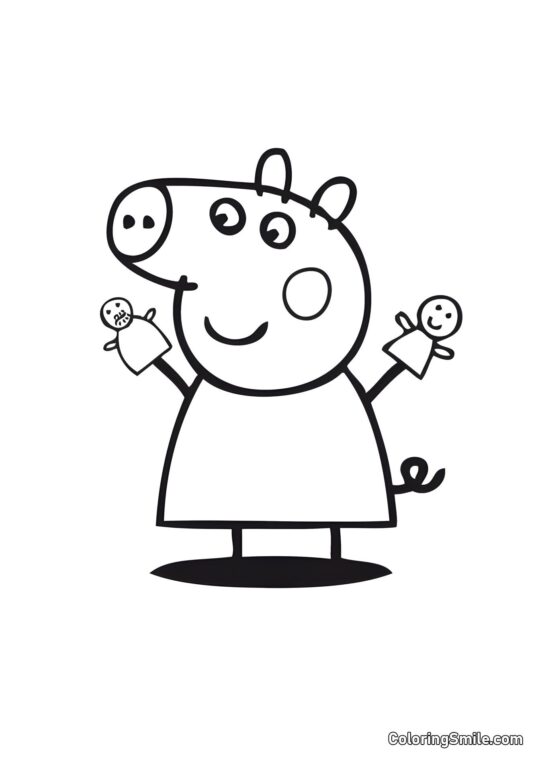 Peppa avec des Marionnettes - Page de Coloriage