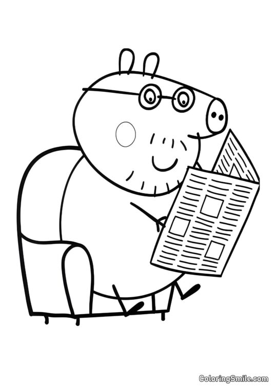 Papa Pig Lit un Journal - Page de Coloriage