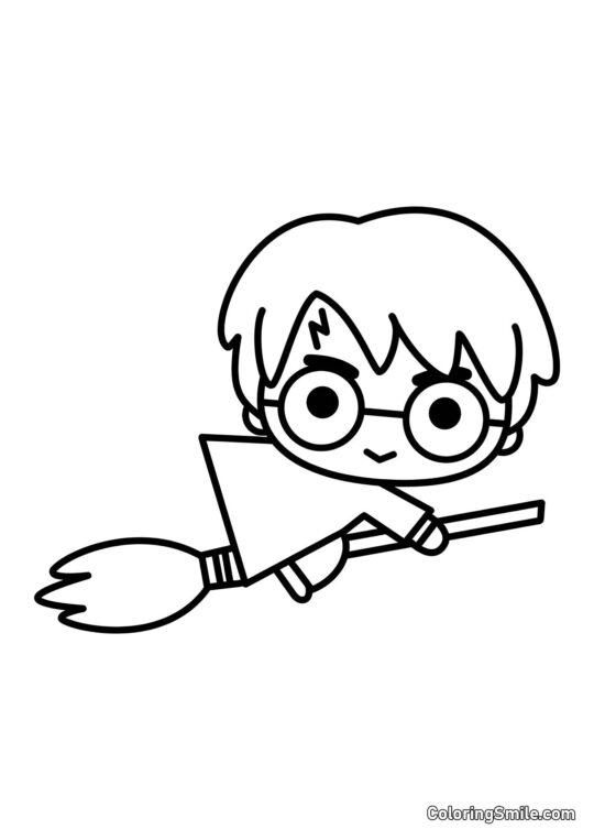 Harry Potter pour les tout-petits sur un balai - Page de Coloriage