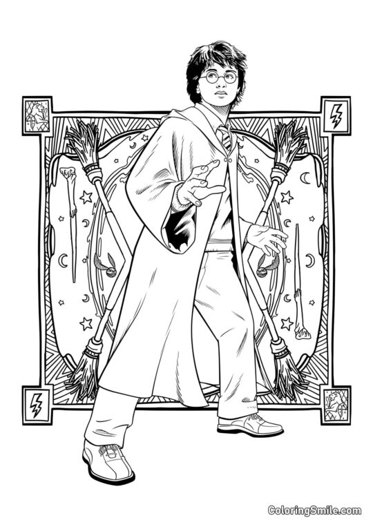 Harry Potter devant une tapisserie - Page de Coloriage