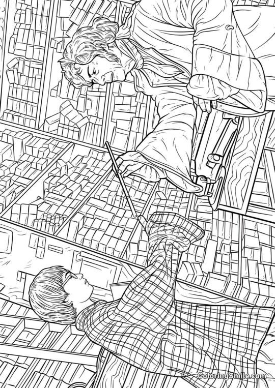 Harry Potter choisissant une baguette - Page de Coloriage