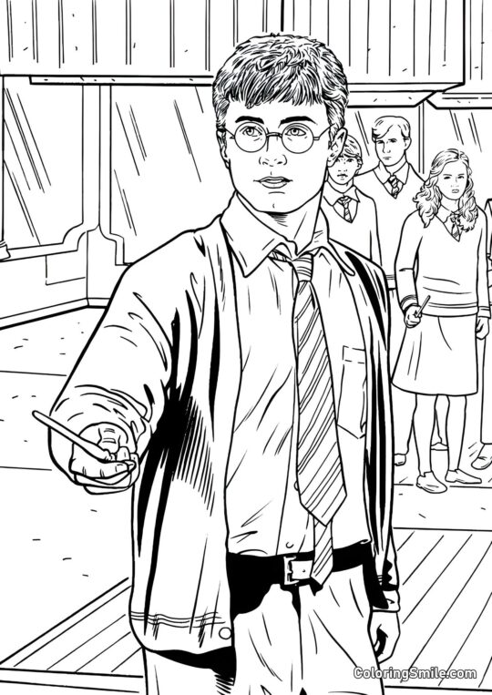 Harry protégeant ses amis - Page de Coloriage