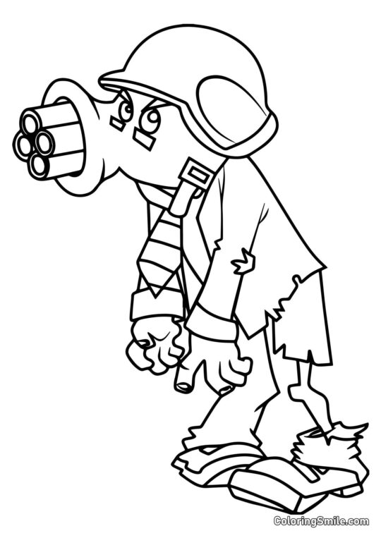 Zombie Gatling de Pois - Page de Coloriage
