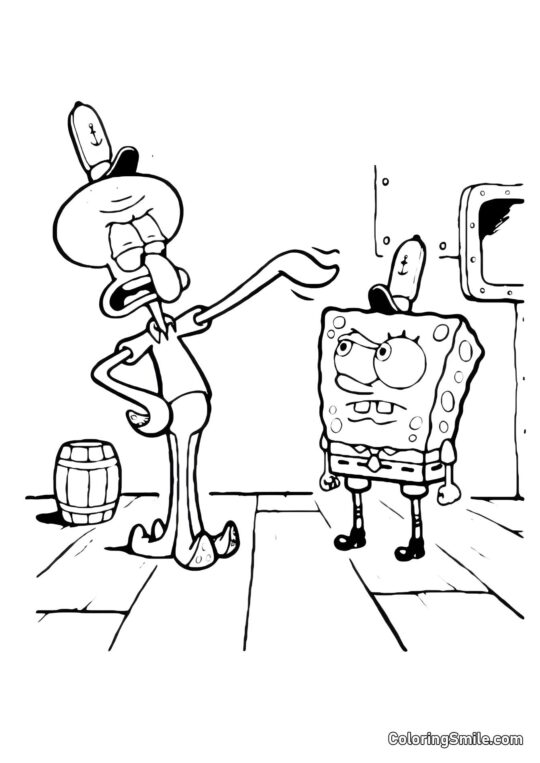 SpongeBob SquarePants nettoyant le sol - Page de Coloriage