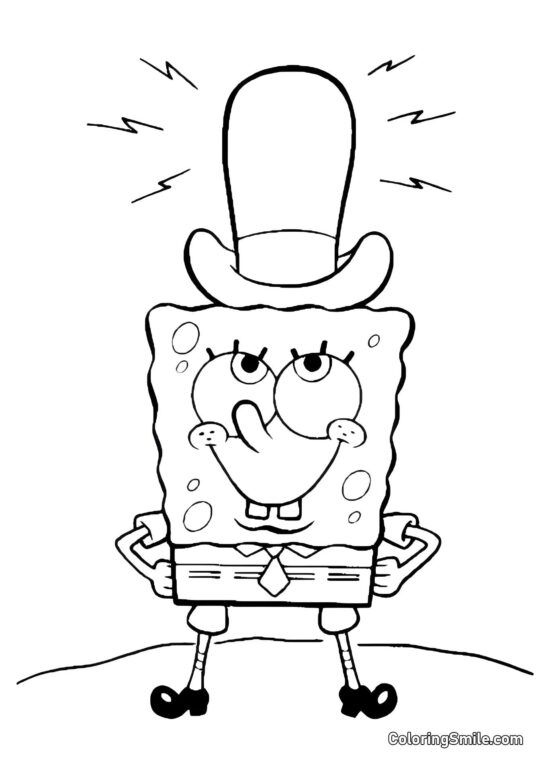 SpongeBob avec un chapeau - Page de Coloriage