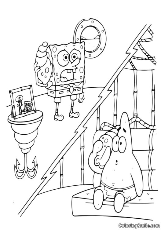 SpongeBob et Patrick saluant Carlo - Page de Coloriage