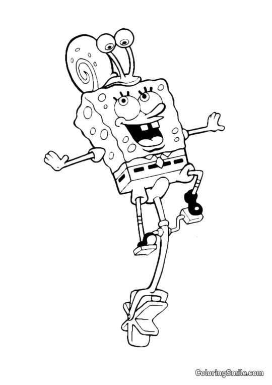 SpongeBob avec l&rsquo;escargot Gary sur la tête - Page de Coloriage