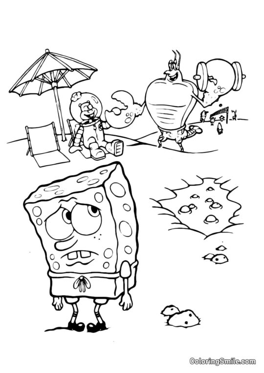 SpongeBob essayant de soulever des poids - Page de Coloriage