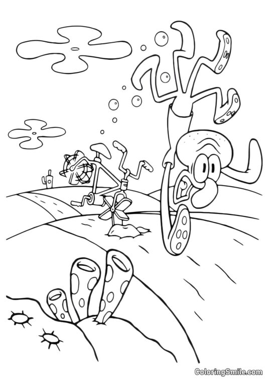SpongeBob et Patrick s&rsquo;enfuyant de peur - Page de Coloriage