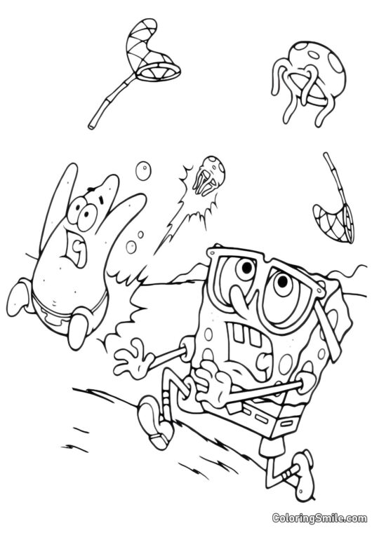 SpongeBob et Patrick écoutant des coquillages - Page de Coloriage