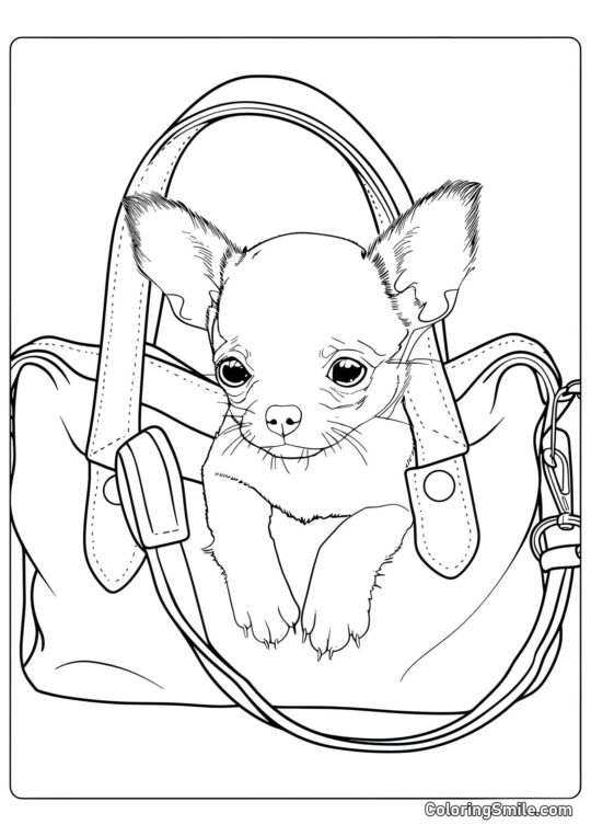 Chien mignon dans un sac - Page de Coloriage