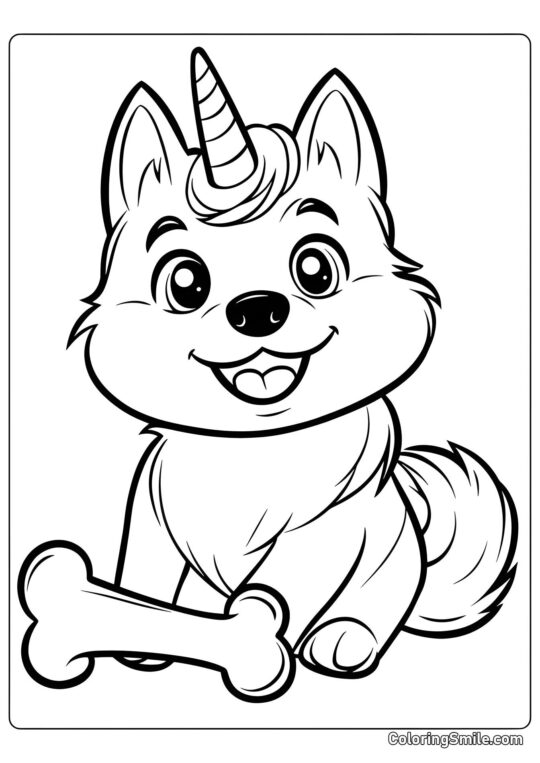 Kawaii Husky-Unicorn - Page de Coloriage