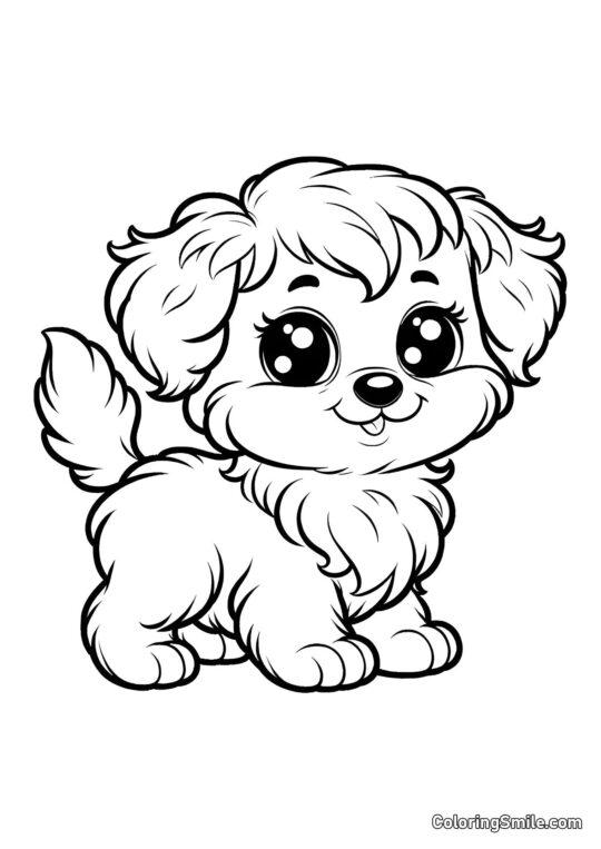 Mignon chiot fluffy - Page de Coloriage