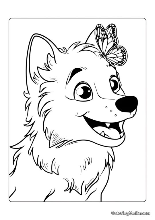 Chien et papillon - Page de Coloriage