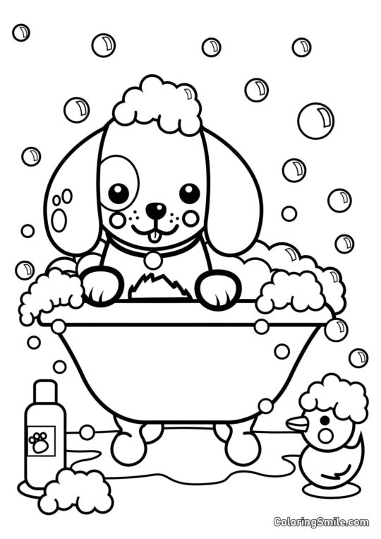 Chien dans un bain mousseux - Page de Coloriage