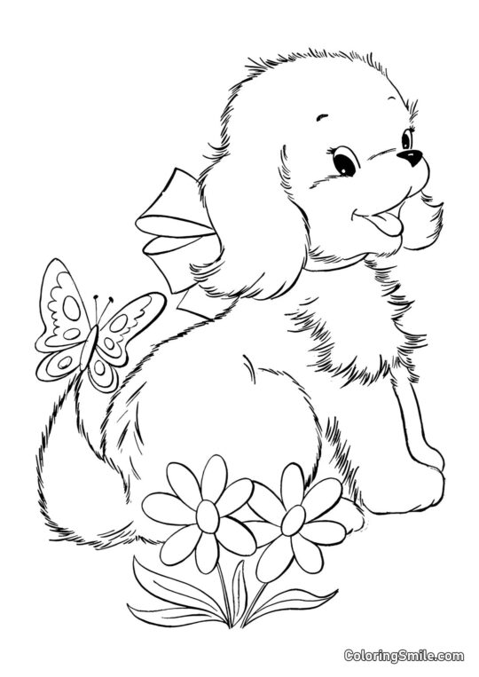 Chien et papillon - Page de Coloriage