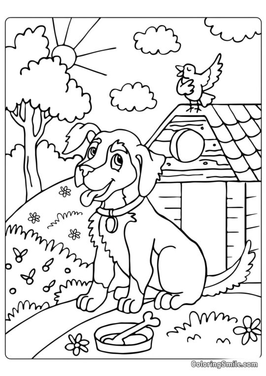 Beau chien rural - Page de Coloriage