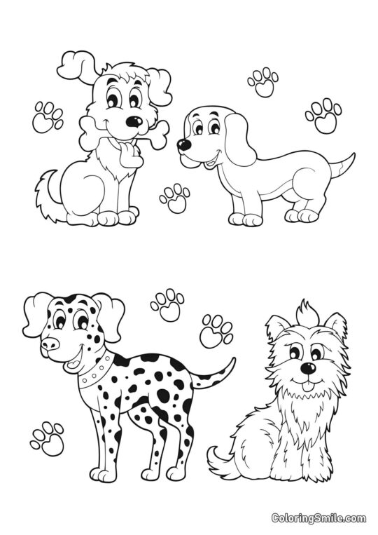 Chiots de différentes races - Page de Coloriage