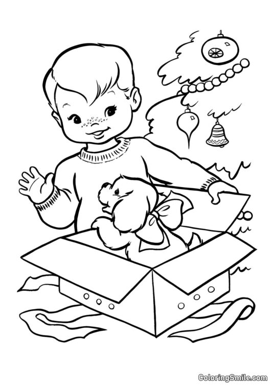 Chien comme cadeau - Page de Coloriage