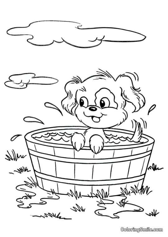 Chien éclaboussant dans une baignoire - Page de Coloriage