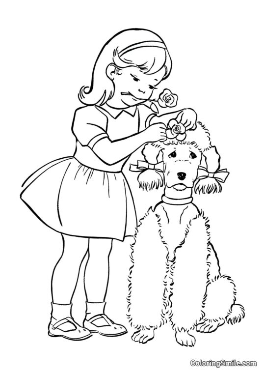 Chien décoré de fleurs - Page de Coloriage