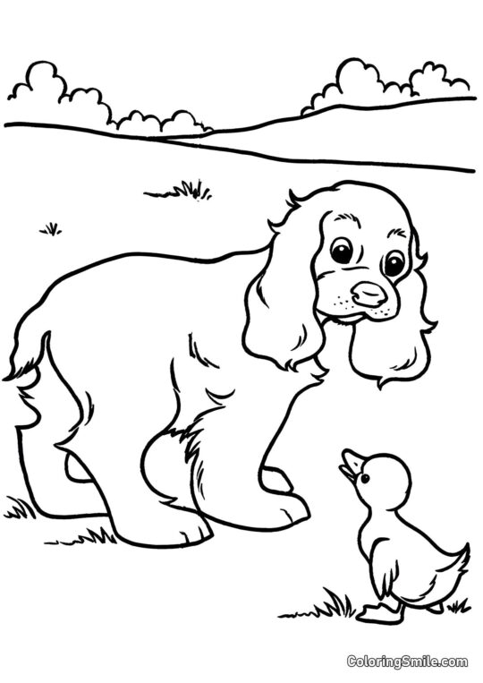 Chien et caneton - Page de Coloriage