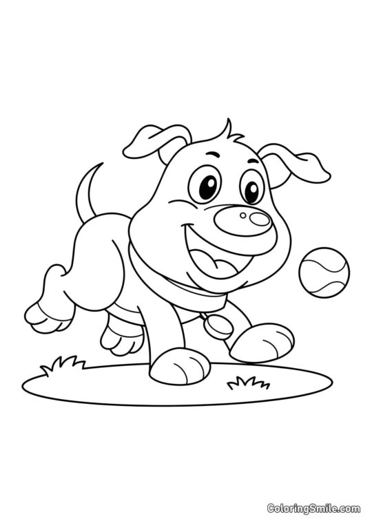 Chiot jouant avec une balle - Page de Coloriage