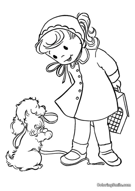 Fille et chien - Page de Coloriage