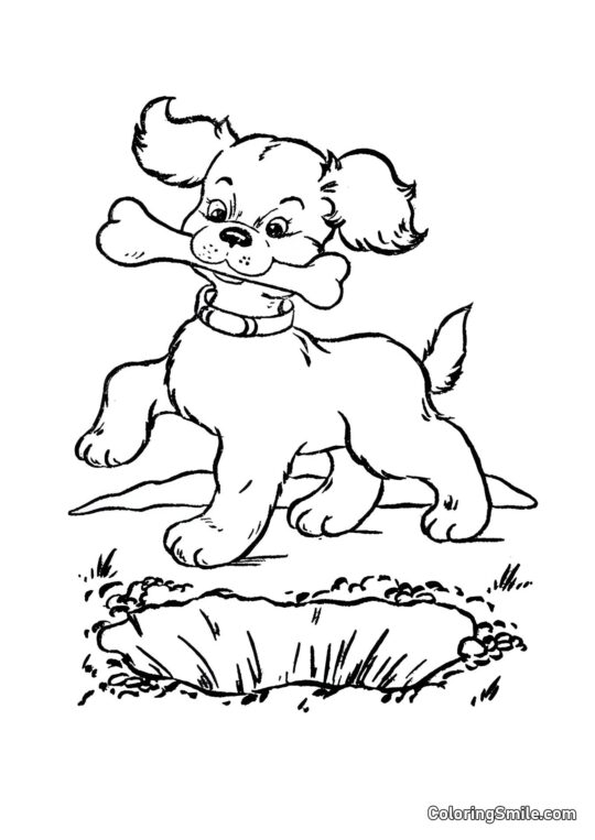 Chien avec un os - Page de Coloriage