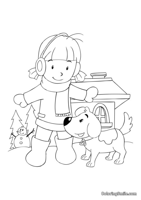 Chien et jeux d&rsquo;hiver - Page de Coloriage