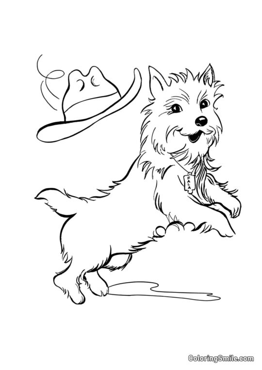 Chien et chapeau - Page de Coloriage