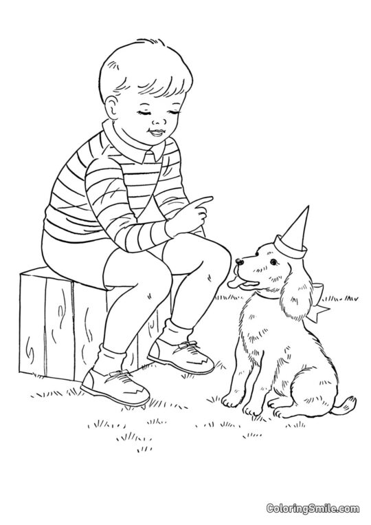 Chien se préparant pour une célébration - Page de Coloriage
