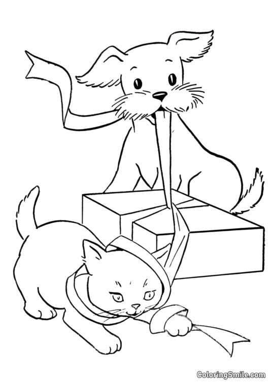Chiot et chaton - Page de Coloriage