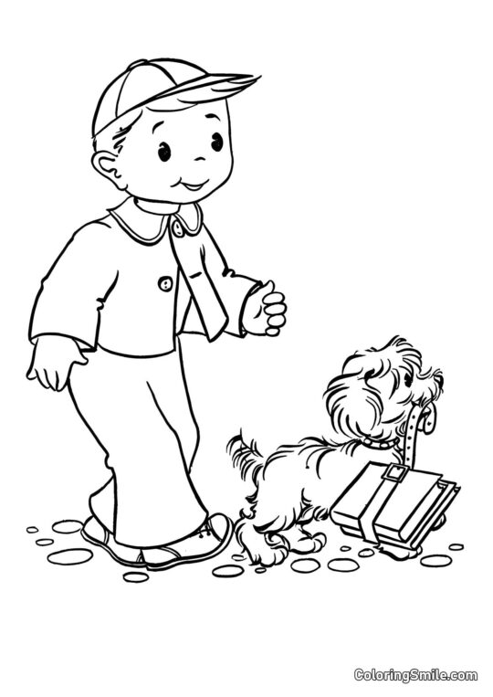 Chien allant à l&rsquo;école - Page de Coloriage