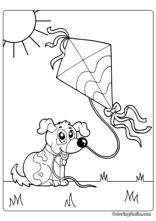 Chien et cerf-volant - Page de Coloriage