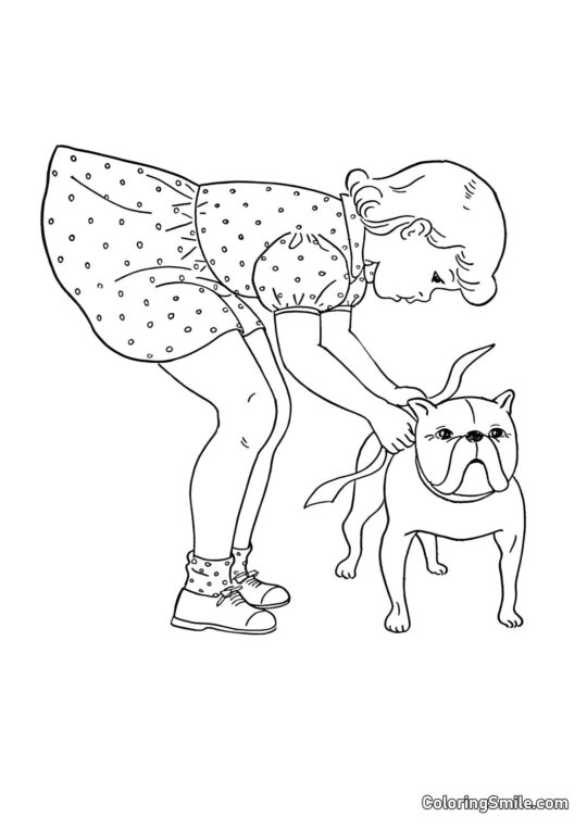 Fille et bulldog - Page de Coloriage