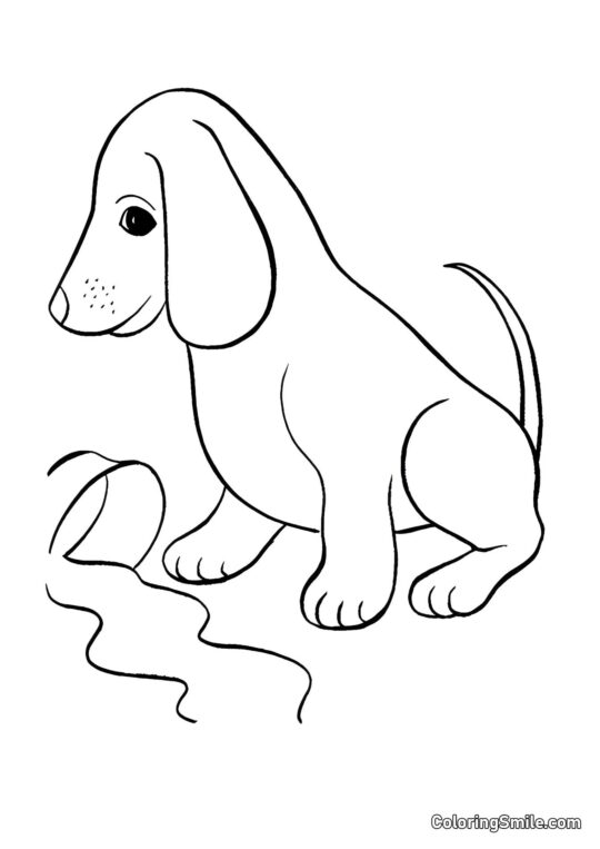 Chien a renversé le bol - Page de Coloriage